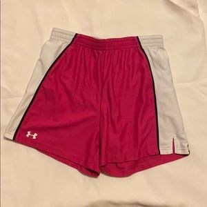 under armour pink white & black heat gear shorts